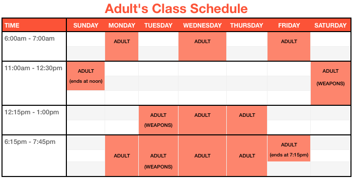Adult Aikido Class Schedule